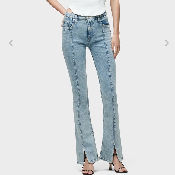 Hudson Jeans Denim - Hudson Barbara High Rise Baby Boot Flare Slit Hem Light Blue Front Seam Jeans